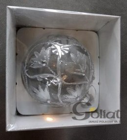 Bombka szklana przezroczysta ze srebrną dekoracją i szkiełkami