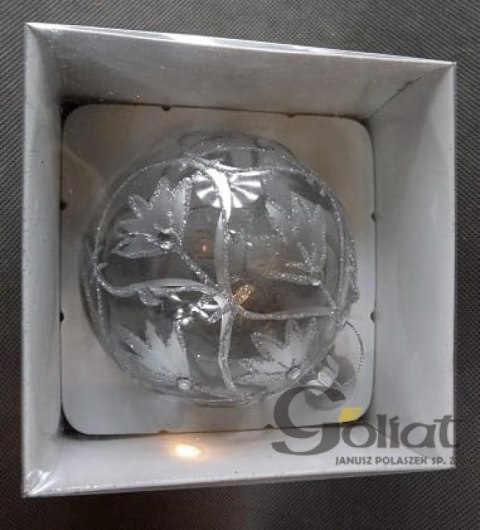 Bombka szklana przezroczysta ze srebrną dekoracją i szkiełkami