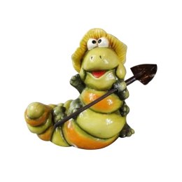 Ceramiczna Figurka - Zielona Gąsienica z Łopatą i Kapeluszem
