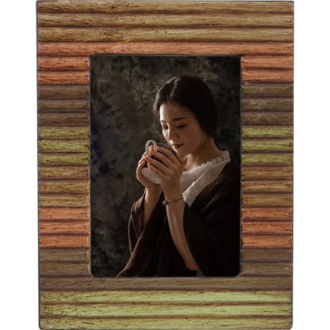 Ceramiczna zielono-pomarańczowa stojąca ramka na zdjęcie