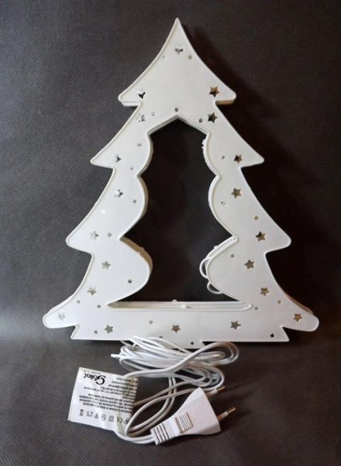 Choinka Świetlna Dekoracyjna z 20 Lampkami, Biała, 30x27cm, Zasilanie Sieciowe