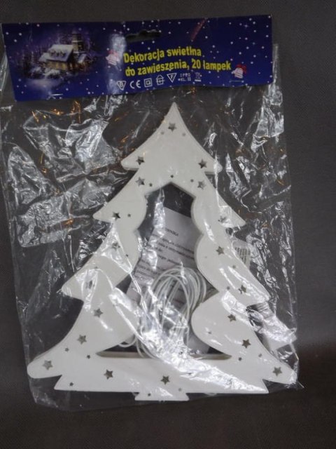 Choinka Świetlna Dekoracyjna z 20 Lampkami, Biała, 30x27cm, Zasilanie Sieciowe