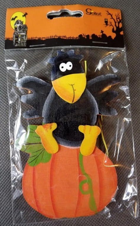 Czarny Kruk na Dyni - Drewniana Zawieszka