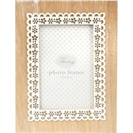 Drewniana Ramka na Zdjęcie z Efektem Postarzania i Koronkową Ozdobą