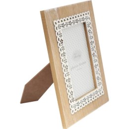 Drewniana Ramka na Zdjęcie z Efektem Postarzania i Koronkową Ozdobą