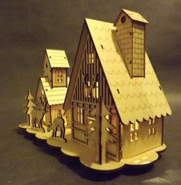 Drewniana Szopka Świąteczna z Białym Oświetleniem LED