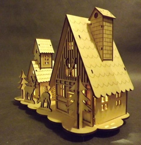 Drewniana Szopka Świąteczna z Białym Oświetleniem LED