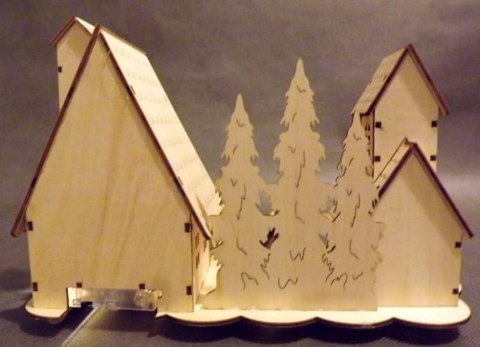 Drewniana Szopka Świąteczna z Białym Oświetleniem LED