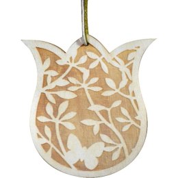 Drewniana Zawieszka Ozdobna Tulipan z Białą Obwódką