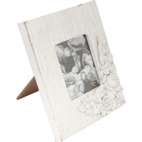 Drewniana kwadratowa ramka na zdjęcia z wypukłym dekorem 13,2x13,2 cm