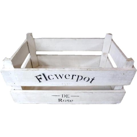 Duża Biała Skrzynka Drewniana z Czarnym Nadrukiem 29x13x18cm