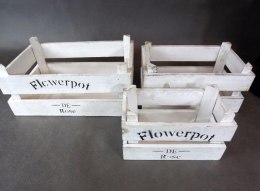 Duża Biała Skrzynka Drewniana z Czarnym Nadrukiem 29x13x18cm