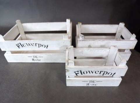 Duża Biała Skrzynka Drewniana z Czarnym Nadrukiem 29x13x18cm