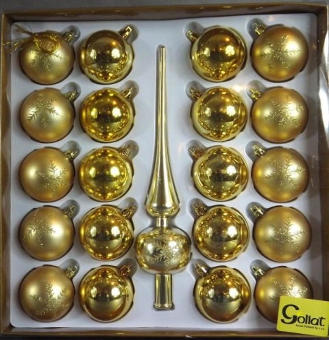 Elegancki Komplet 20 Złotych Bombek Plastikowych z Szklanym Wykończeniem
