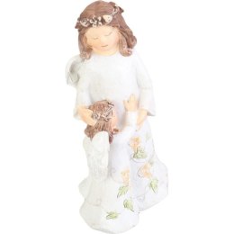 Figurka Dekoracyjna Anioł Opiekun z Aniołkiem Biała Polirezyna