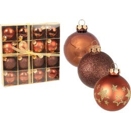Komplet 16 Bombek Plastikowych Koloru Brązowego o Śr. 6cm w Złotym Kartoniku