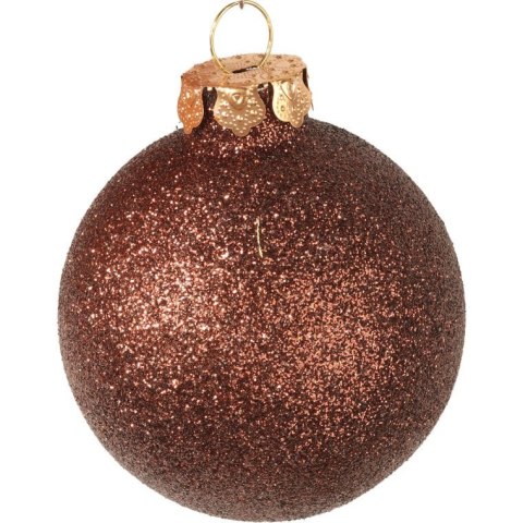 Komplet 16 Bombek Plastikowych Koloru Brązowego o Śr. 6cm w Złotym Kartoniku