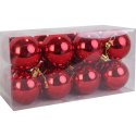 Komplet 16 Czerwonych, Gładkich Bombek Plastikowych o Wysokości 6 cm