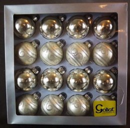 Komplet 16 szklanych bombek świątecznych w srebrnym kolorze, średnica 6cm