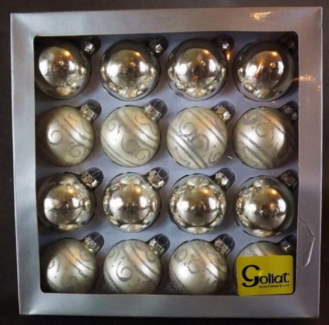 Komplet 16 szklanych bombek świątecznych w srebrnym kolorze, średnica 6cm