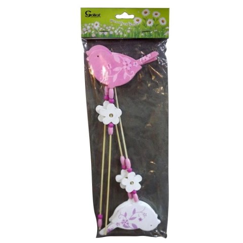 Komplet 4 Drewnianych Ptaków na Piku w Kolorach Różowym i Białym