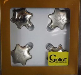 Komplet 4 Srebrnych Bombek Szklanych w Kształcie Gwiazd