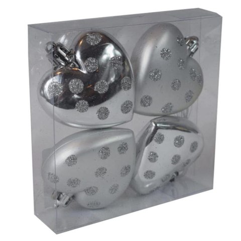 Komplet 4 Srebrnych Bombek w Kształcie Serca