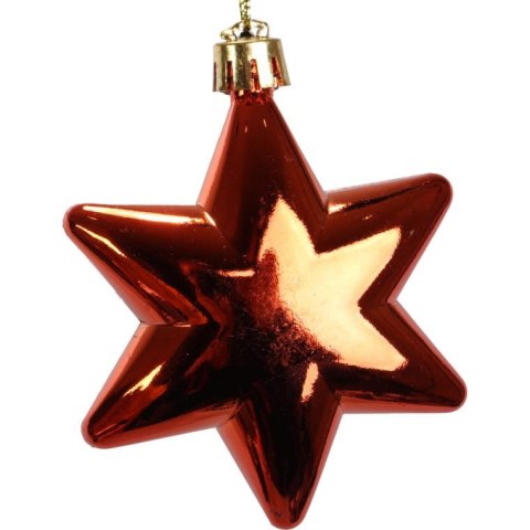 Komplet 4 pomarańczowych gwiazd, bombek gładkich, plastikowych o wysokości 7 cm