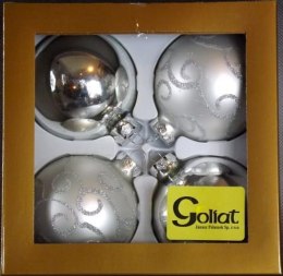 Komplet 6 Bombek Choinkowych 80mm Fioletowo-Srebrne - Połysk i Mat