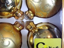 Komplet 6 Dekorowanych Bombek Świątecznych 80mm - Złote i Fioletowe, Matowe i Błyszczące.