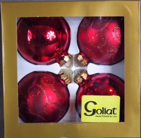 Komplet 6 Eleganckich Bombek Choinkowych 80mm w kolorze Czerwonym - Trzy z Połyskiem, Trzy Matowe z Srebrnym Brokatem