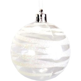 Komplet 6 Przeźroczystych Bombek Plastikowych z Dekorem, Kolor Biały, 6 cm