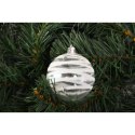Komplet 6 Przeźroczystych Bombek Plastikowych z Dekorem, Kolor Biały, 6 cm