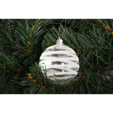 Komplet 6 Przeźroczystych Bombek Plastikowych z Dekorem, Kolor Biały, 6 cm