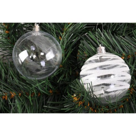 Komplet 6 Przeźroczystych Bombek Plastikowych z Dekorem, Kolor Biały, 6 cm