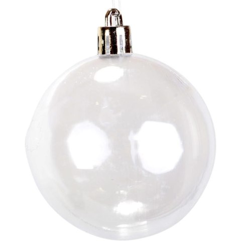 Komplet 6 Przeźroczystych Bombek Plastikowych z Dekorem, Kolor Biały, 6 cm