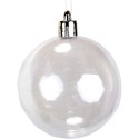 Komplet 6 Przeźroczystych Bombek Plastikowych z Dekorem, Kolor Biały, 6 cm