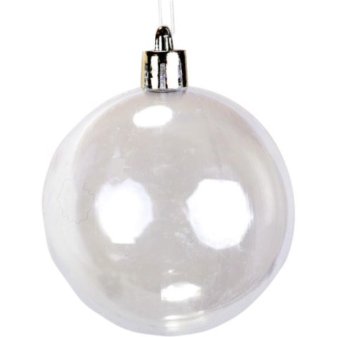 Komplet 6 Przeźroczystych Bombek Plastikowych z Dekorem, Kolor Biały, 6 cm