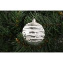 Komplet 6 Przeźroczystych Bombek Plastikowych z Dekorem, Kolor Biały, 6 cm