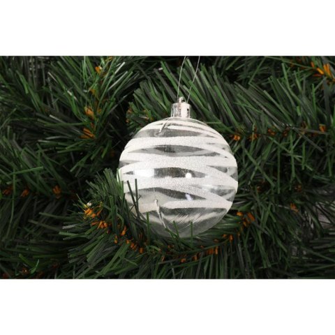 Komplet 6 Przeźroczystych Bombek Plastikowych z Dekorem, Kolor Biały, 6 cm
