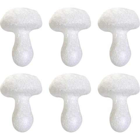 Komplet 6 Śnieżnobiałych Grzybków Styropianowych w Opalizującym Boksie PVC