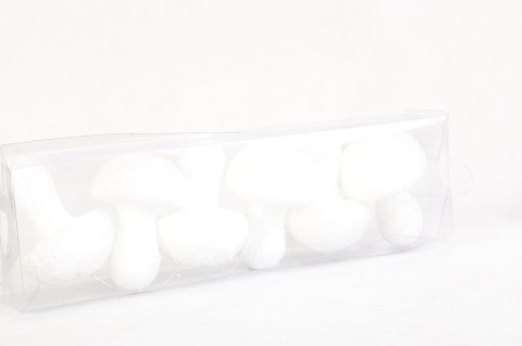 Komplet 6 Śnieżnobiałych Grzybków Styropianowych w Opalizującym Boksie PVC