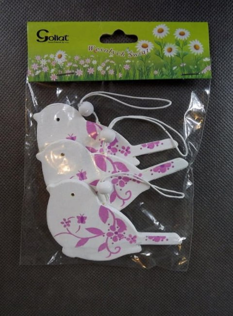 Komplet Trzech Zawieszek w Kształcie Ptaków w Kolorze Biało-Wrzosowym