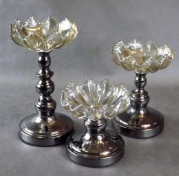 Kryształowy świecznik z chromowaną podstawą 29x16 cm