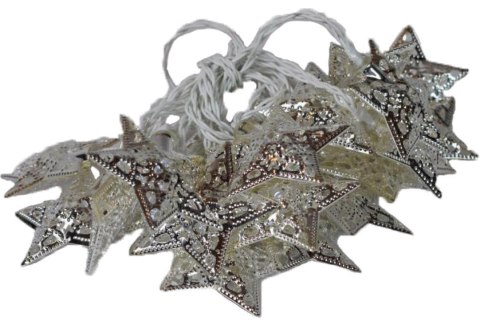 Lampa ozdobna Srebrne Gwiazdki z 20 białymi diodami LED zasilanymi bateriami AA