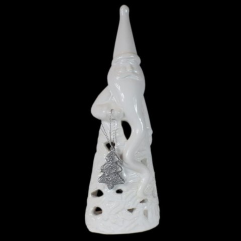 Lampion Ceramiczny Mikołaj z Choinką na Tealighta, 23.5 cm, Biały