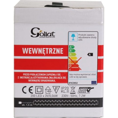 Lampki Choinkowe LED 200 światełek, Kolor Zimny Biały, Wewnętrzne, w Praktycznym Ringu, IP20
