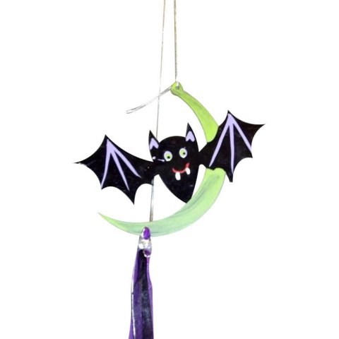 Nietoperz zawieszka z fioletowo-czarnymi wstążkami