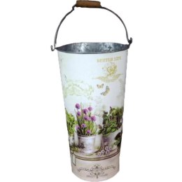 Ocynkowane Wiaderko z Motywem Kwiatowym w Stylu Prowansalskim
