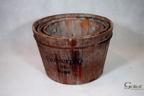 Postarzane Drewniane Wiaderko na Kwiaty lub Zioła